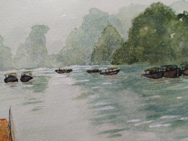 Acuarela franceza peisaj marin, semnata J. Maison