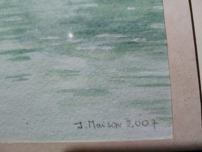 Acuarela franceza peisaj marin, semnata J. Maison