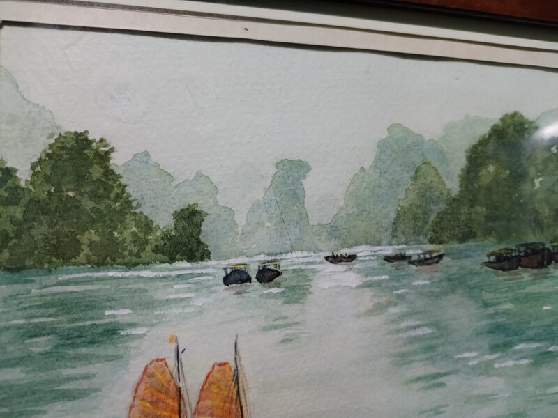 Acuarela franceza peisaj marin, semnata J. Maison